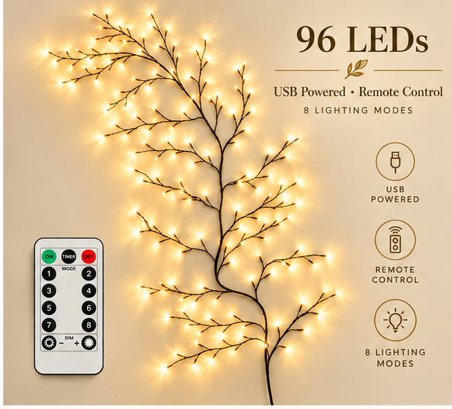 GlowBough – ✨ Flexible Warm White LED Branch Lights for Christmas Wall Decor