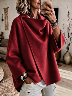 CowlDrape – 🤲⏰ Women's Asymmetrical Button Wrap Collar Poncho Sweater