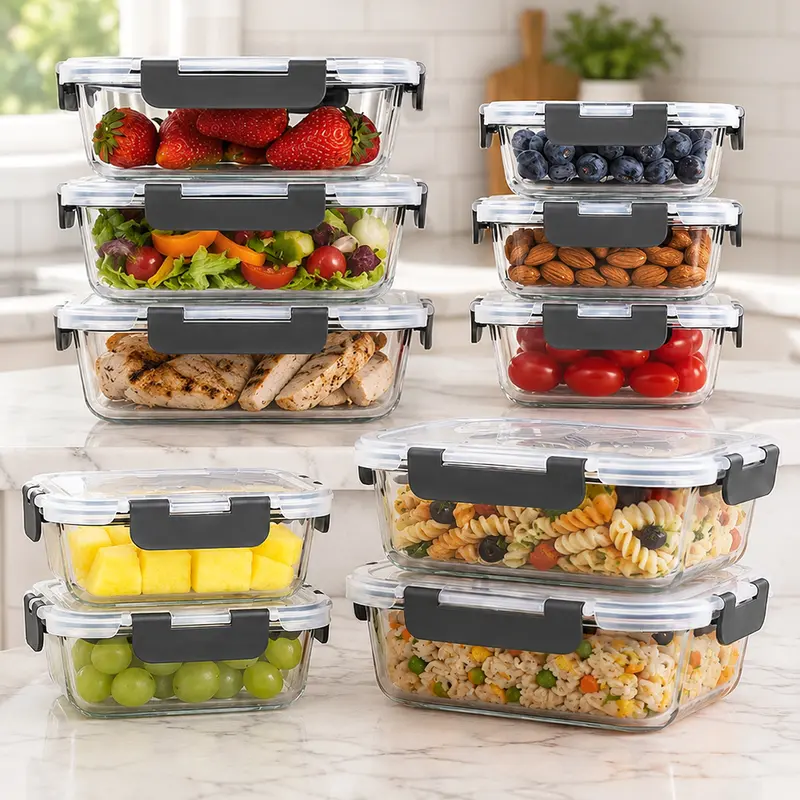 PrepVault – 20-Container Airtight Glass Food Storage System, 40-Piece Smart Meal Prep Set