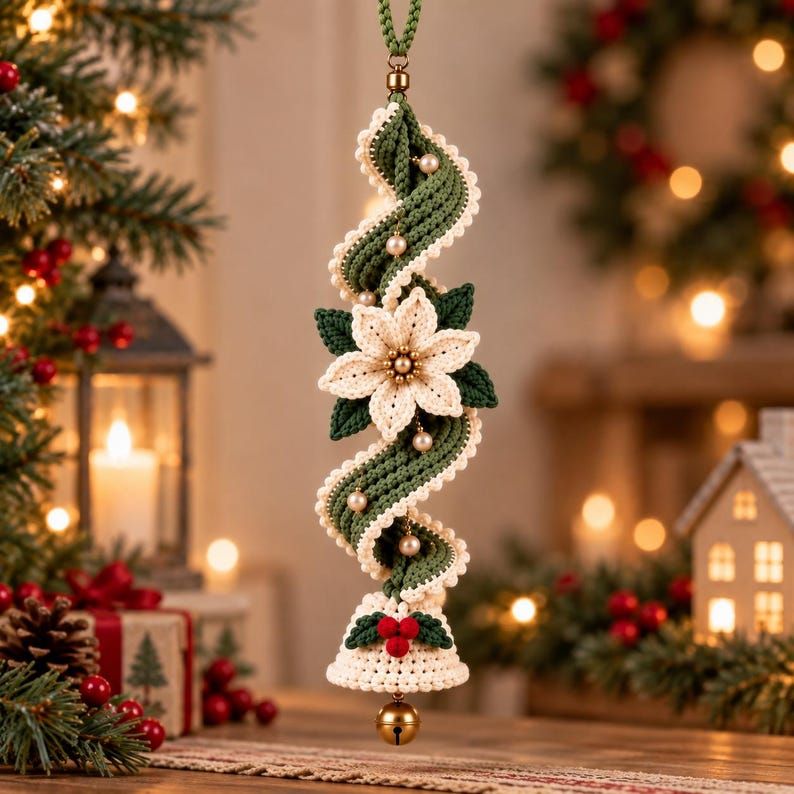 PoinsettiaTwirl – ✨✨ Handmade Spiral Poinsettia Christmas Bell Decoration for Door & Tree