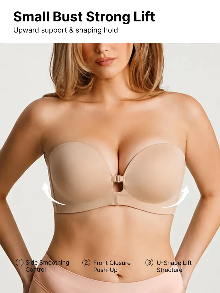 SecureLift – Women's Strapless Front-Closure Push-Up Bra