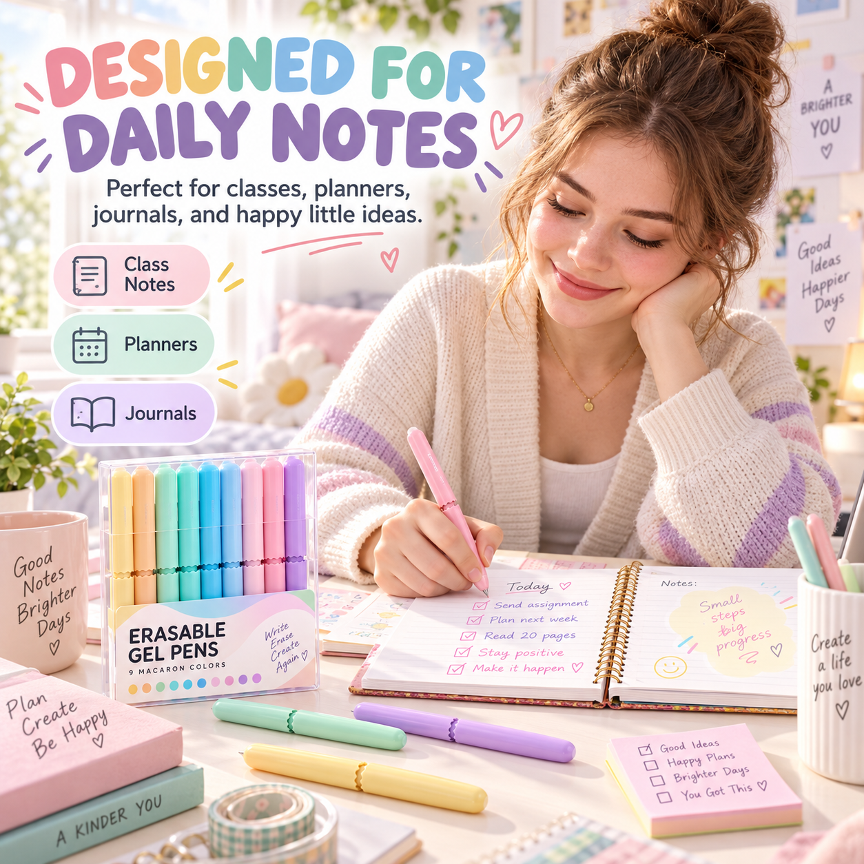 PastelGlide – 🏆✨ 9-Color Erasable Gel Pen Set