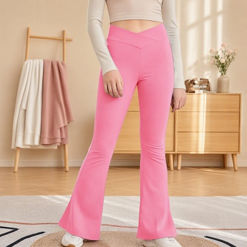 Kid Cross Waist Flare Yoga Pants – High Waist Tummy Control Bell Bottom Leggings