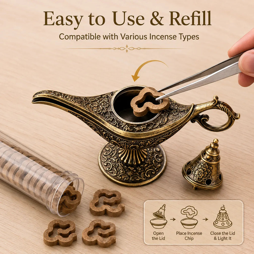 🔥GenieGlow – Vintage Aladdin Genie Lamp Incense Holder
