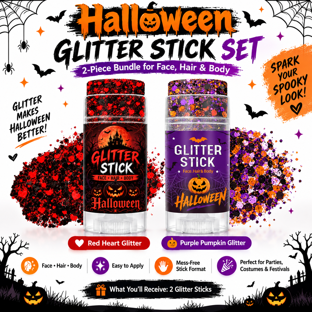 GlitzSwipe – 🎃 Halloween Glitter Stick for Face, Hair & Body