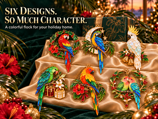 TropicGlow – Vintage Stained Glass-Style Parrot Christmas Ornaments