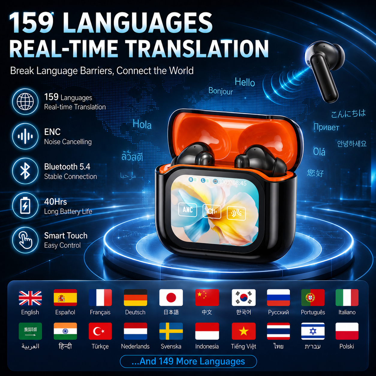 LinguaLink – Bluetooth Wireless Noise-Canceling Translation Earbuds
