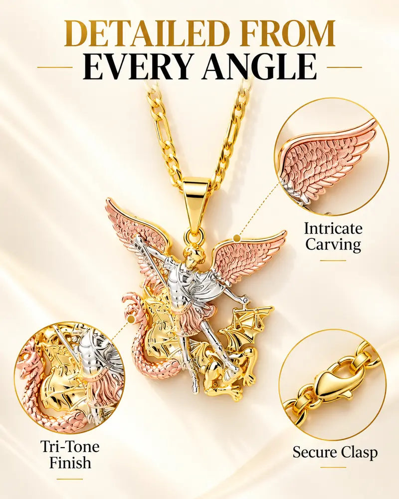 SeraphShield – 💥 Tri-Tone Guardian Angel Pendant Necklace