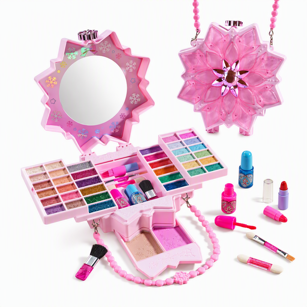 PrincessGlow – Washable Kids' Makeup Set with Revolving Trays & Portable Case 🎀