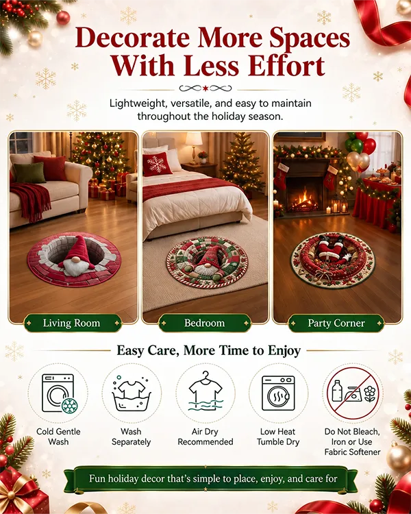 🎄 Christmas Gnome Optical Illusion Round Rug | Fun Festive Home Decor Must‑Have⭐🏠🎁