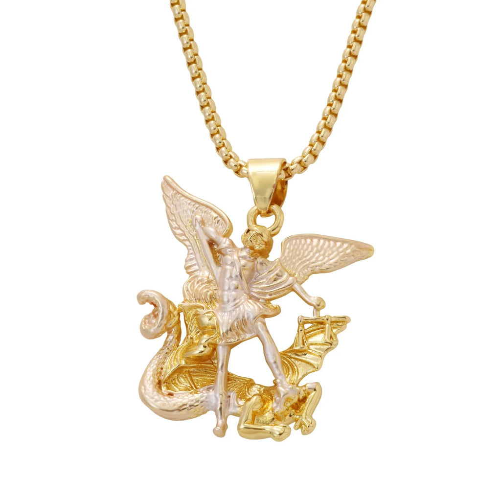 SeraphShield – 💥 Tri-Tone Guardian Angel Pendant Necklace
