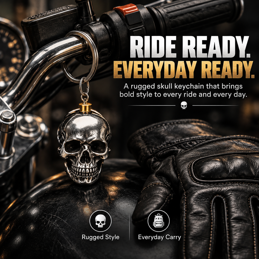 🔑SkullForge – 3D Steel Skull Keychain, Gothic Biker EDC Key Ring