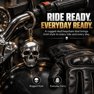 🔑SkullForge – 3D Steel Skull Keychain, Gothic Biker EDC Key Ring