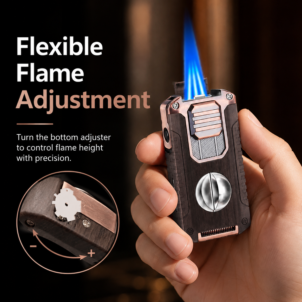 TriFlame – Vintage-Inspired Refillable Triple Torch Lighter with Built-In Tools