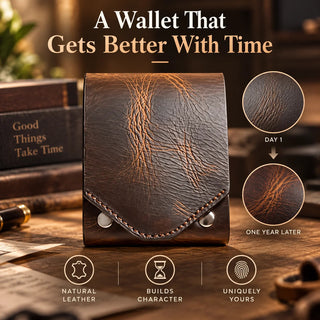 🎁PatinaFold – Vintage Handmade Leather Wallet With Business Card Holder