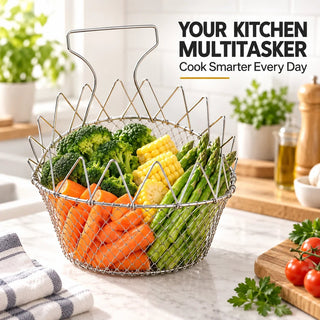 ChefFold – 🔥 Foldable Stainless Steel Frying Basket & Colander ✨