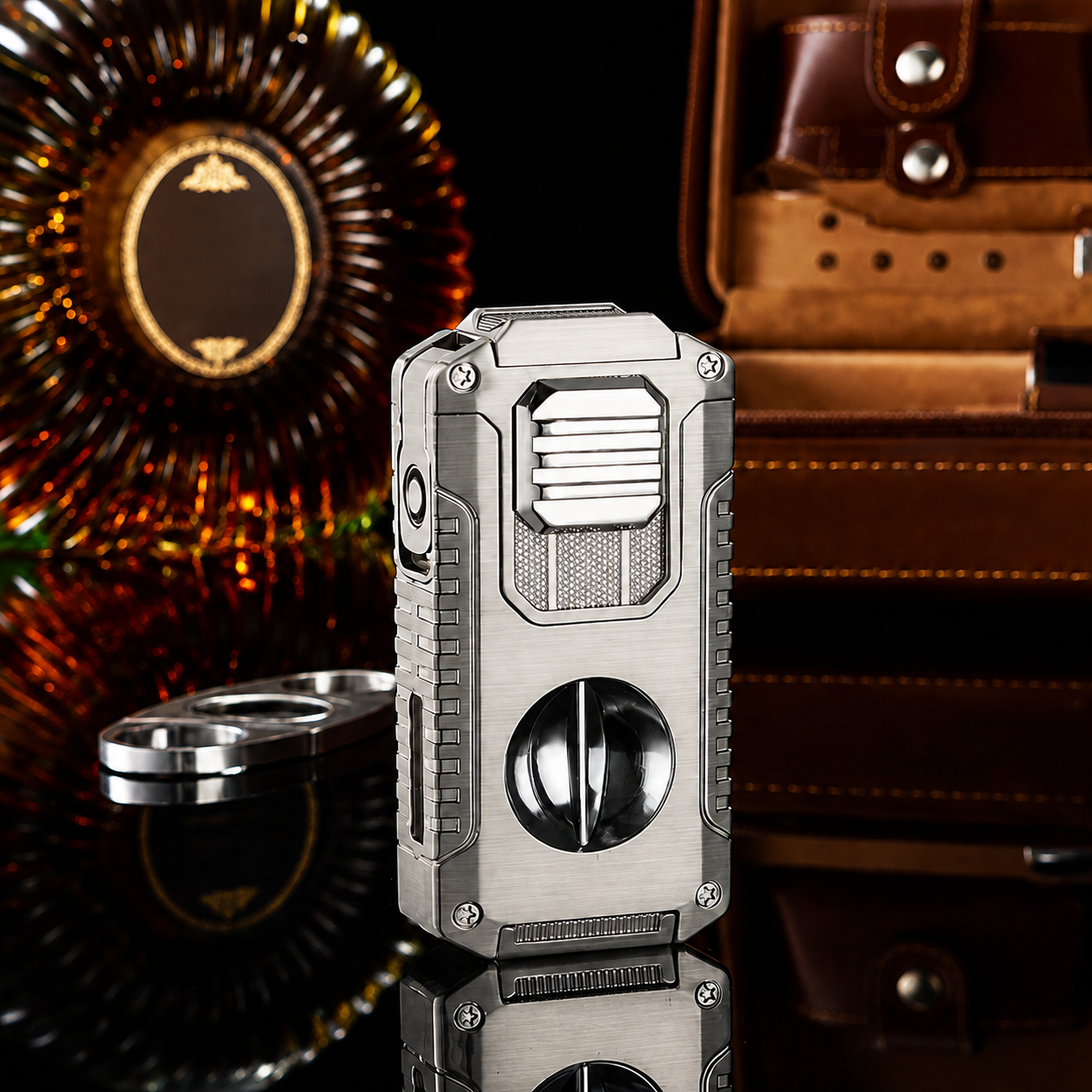 TriFlame – Vintage-Inspired Refillable Triple Torch Lighter with Built-In Tools