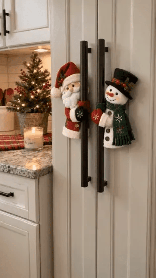 🎅FestiveHug – Santa & Snowman Plush Door Handle Covers