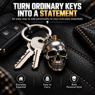 🔑SkullForge – 3D Steel Skull Keychain, Gothic Biker EDC Key Ring