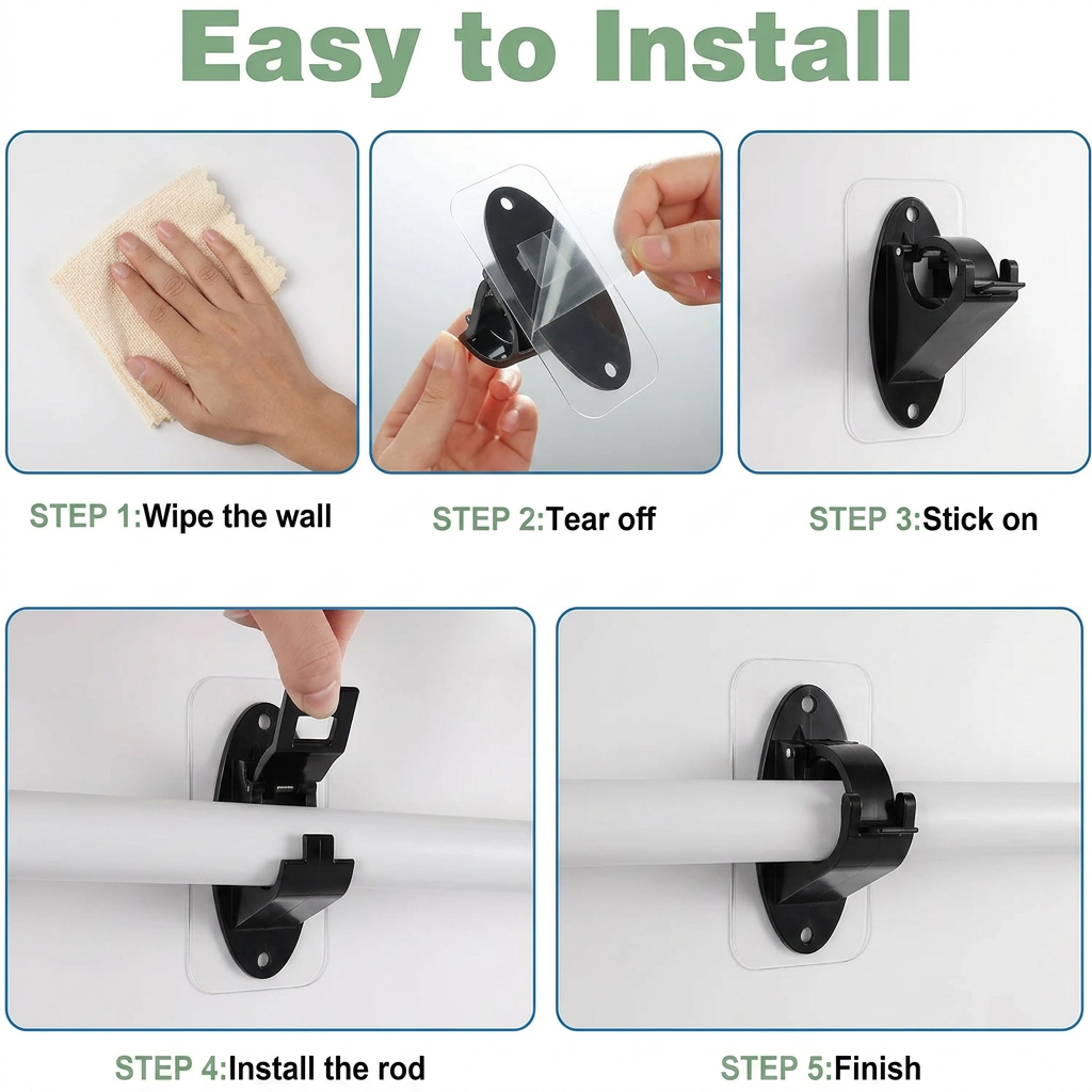 RodEase – No-Drill Self-Adhesive Curtain Rod Holders (2-Pack)