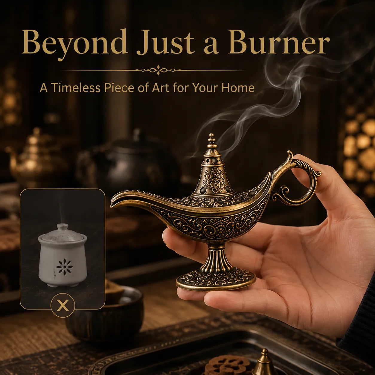 🔥GenieGlow – Vintage Aladdin Genie Lamp Incense Holder