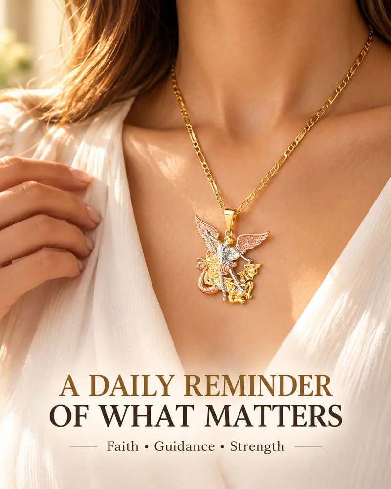 SeraphShield – 💥 Tri-Tone Guardian Angel Pendant Necklace