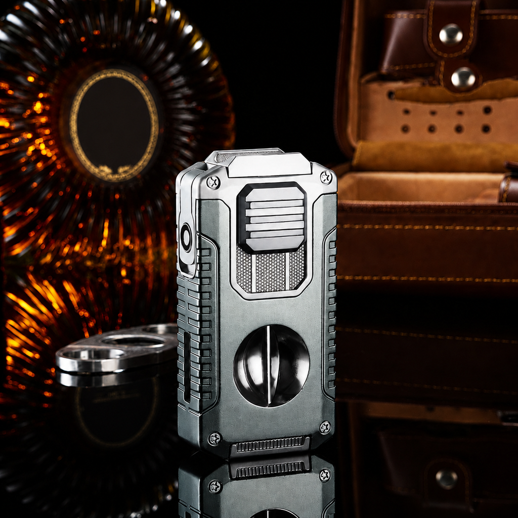 TriFlame – Vintage-Inspired Refillable Triple Torch Lighter with Built-In Tools