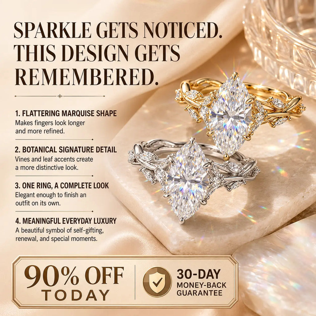 EverwildMarquise – 🔥 Lab-Grown Diamond Vine Ring in Gold or Silver