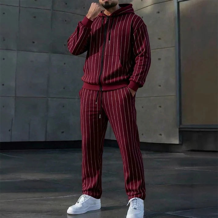 ✨ StrideBlock – Men's Color-Block Zip-Up Hoodie & Sweatpants 2-Piece Set