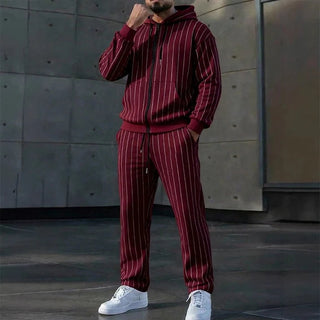 ✨ StrideBlock – Men's Color-Block Zip-Up Hoodie & Sweatpants 2-Piece Set