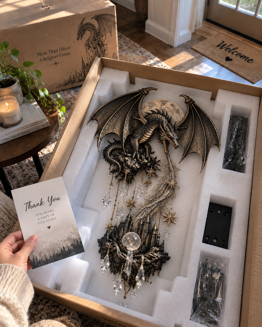 DragonGlow – 🔥 🐉 Dragonfire Moonlight Wall Lamp, Enchanted Fantasy Castle Décor 🌙