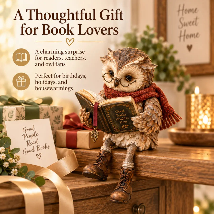 🦉 BookOwl – Reading Owl Figurine with Glasses, Book & Boots