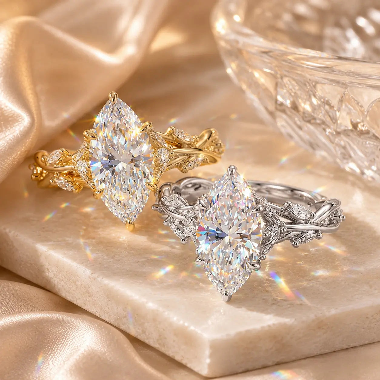 EverwildMarquise – 🔥 Lab-Grown Diamond Vine Ring in Gold or Silver