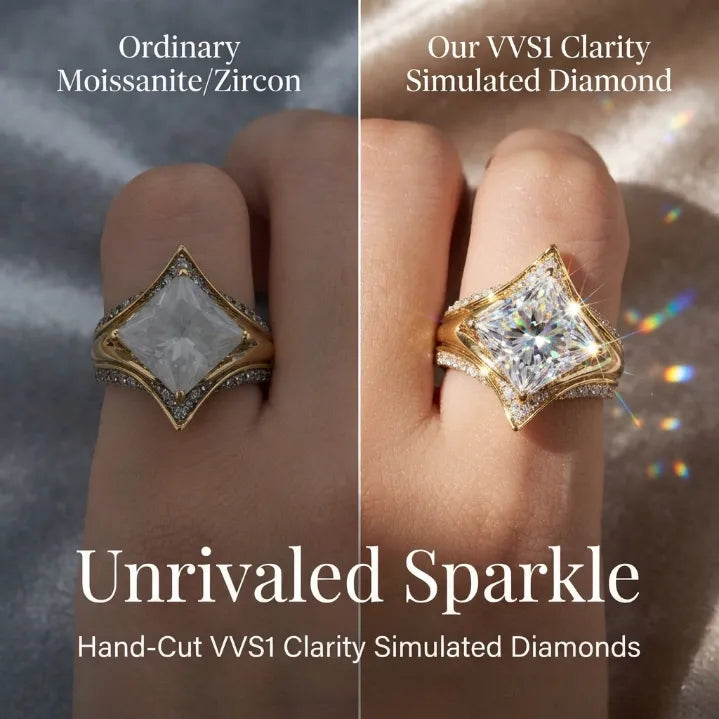 CrownLustre – 🔥 Princess-Cut Moissanite Ring Set 🔥