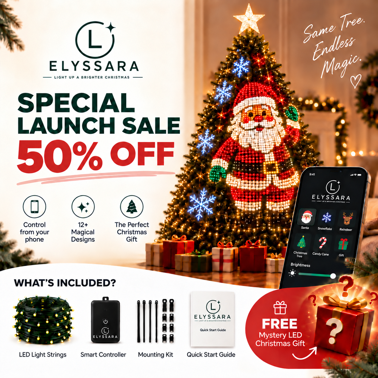 PixelPine – Smart Animated Christmas Tree Lights with Phone Control