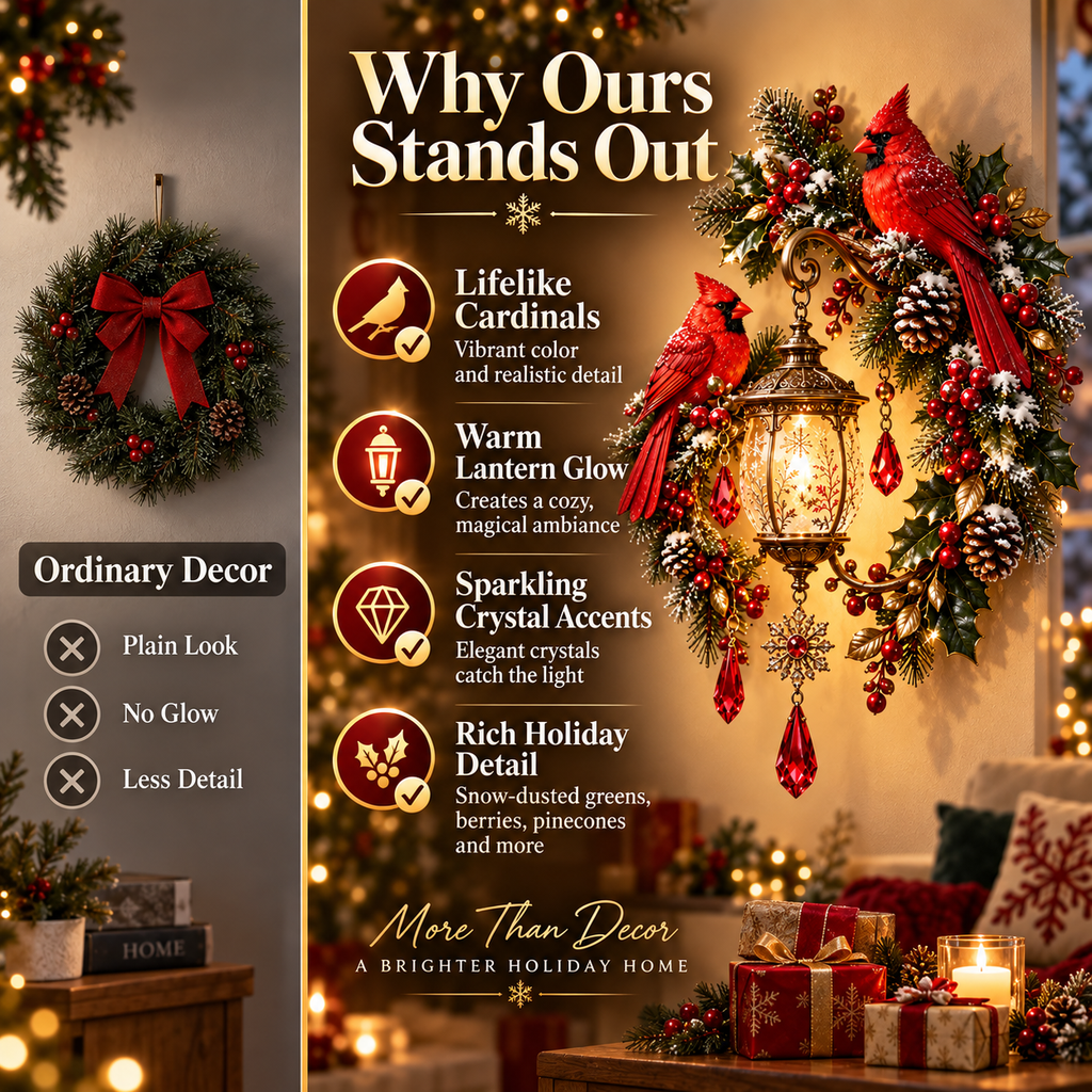 Cardinal lantern wall decor compared with an ordinary holiday wreath