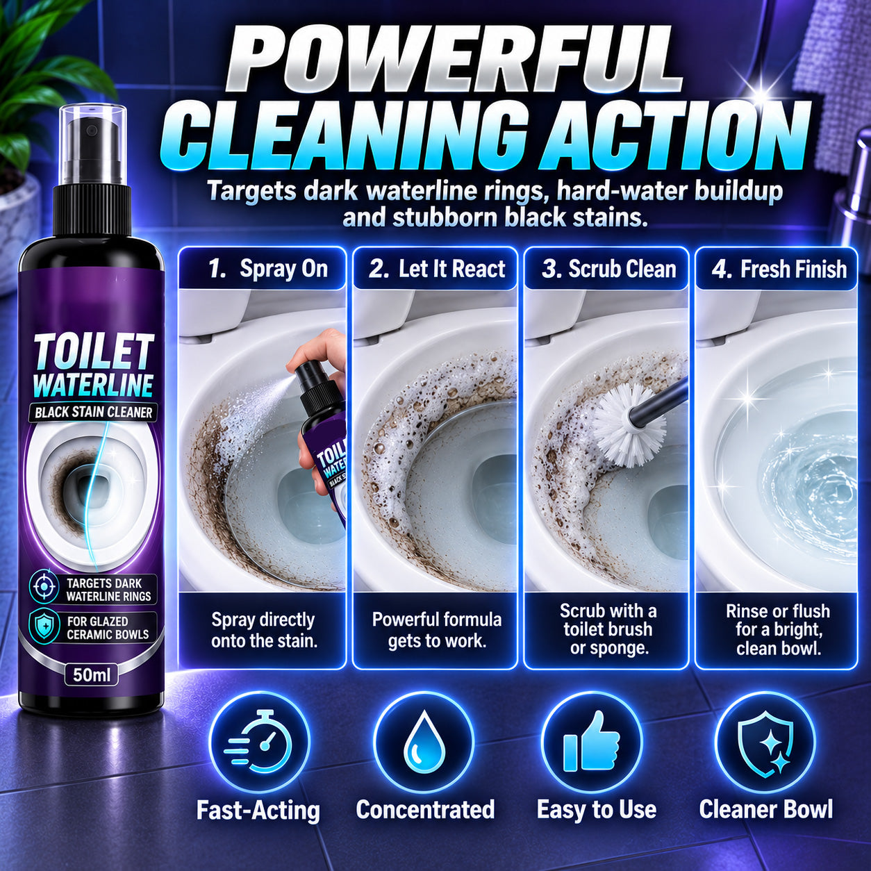 RingBreak – 🥳🚽🌟 Toilet Waterline Cleaner, Concentrated Blue Gel That Clings to Vertical Stains✅