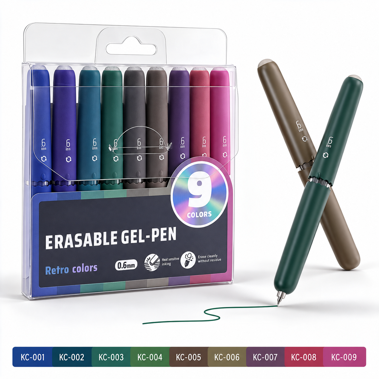 PastelGlide – 🏆✨ 9-Color Erasable Gel Pen Set