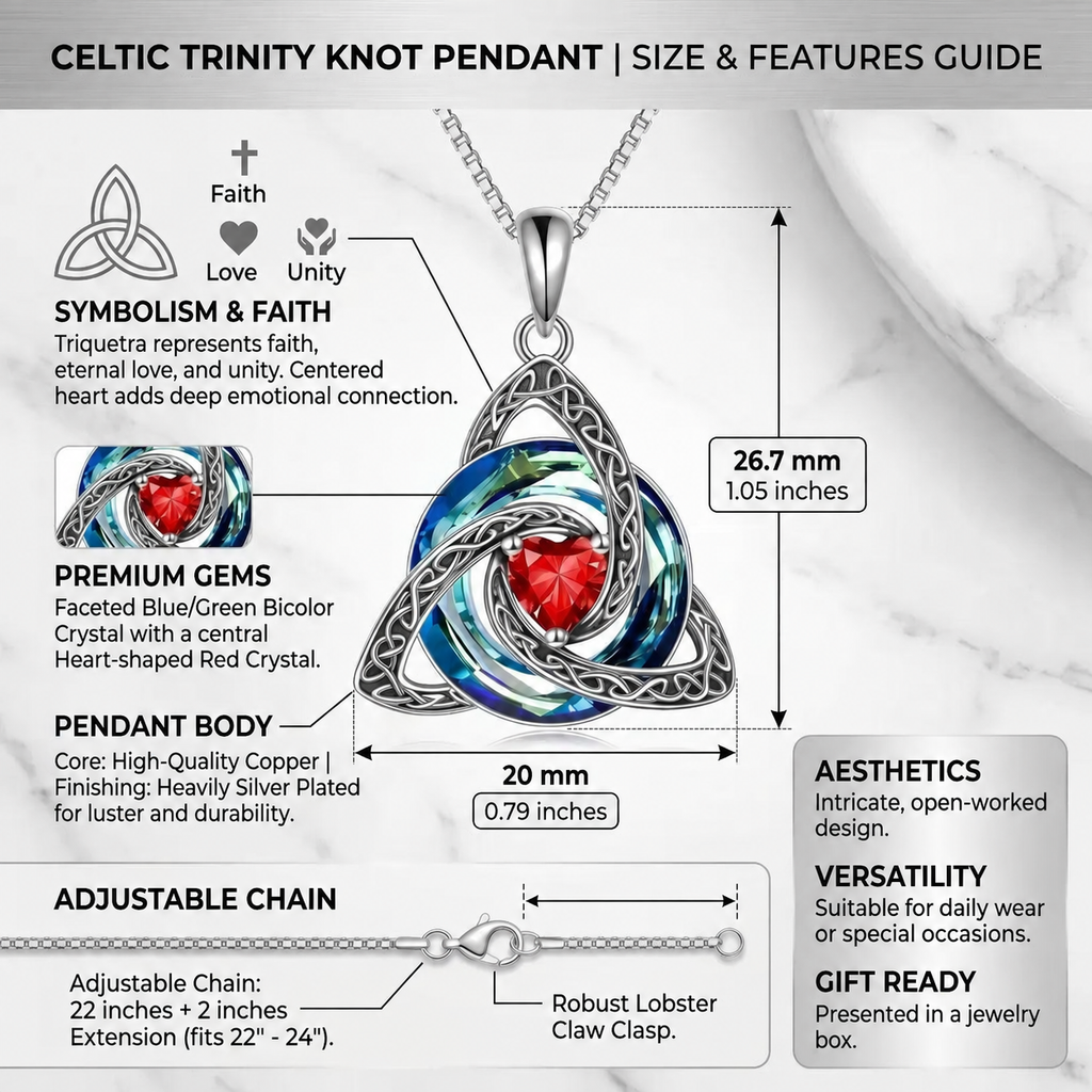 TrinityHeart – Celtic Birthstone Trinity Knot Necklace, a Symbol of Faith, Love & Forever