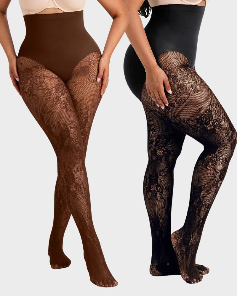 LaceSculpt – High-Waisted Floral Lace Shaping Tights