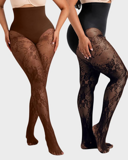 LaceSculpt – High-Waisted Floral Lace Shaping Tights