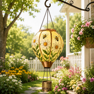 SkyGlow – Hand-Painted Hot Air Balloon Solar Lantern with Flame Effect
