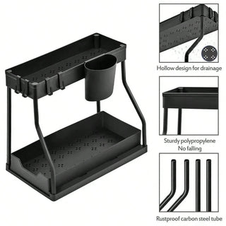 TidyTier – 2-Pack Pull-Out Under-Sink Organizers, 2-Tier Sliding Cabinet Shelves With Hanging Cups