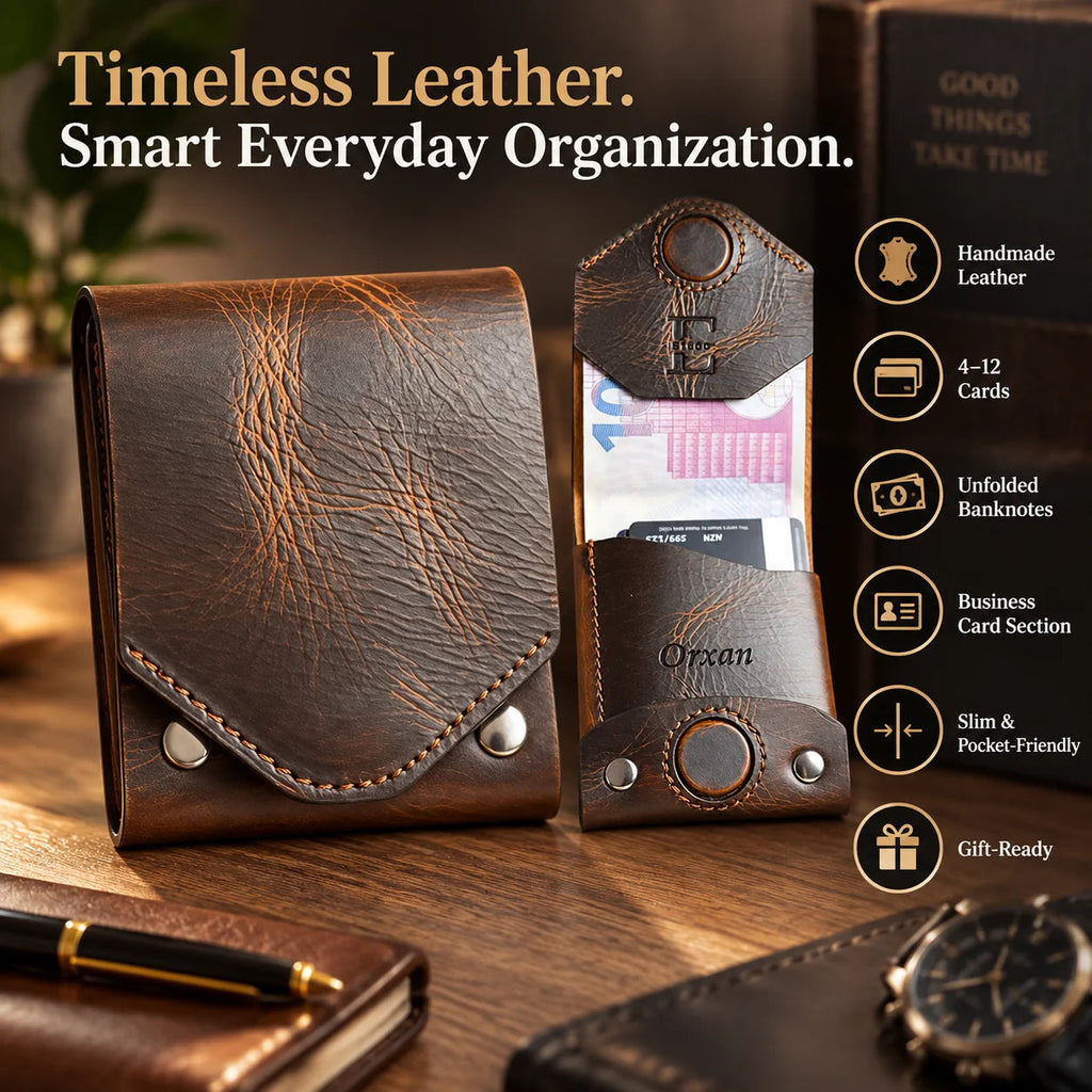 🎁PatinaFold – Vintage Handmade Leather Wallet With Business Card Holder