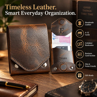 🎁PatinaFold – Vintage Handmade Leather Wallet With Business Card Holder