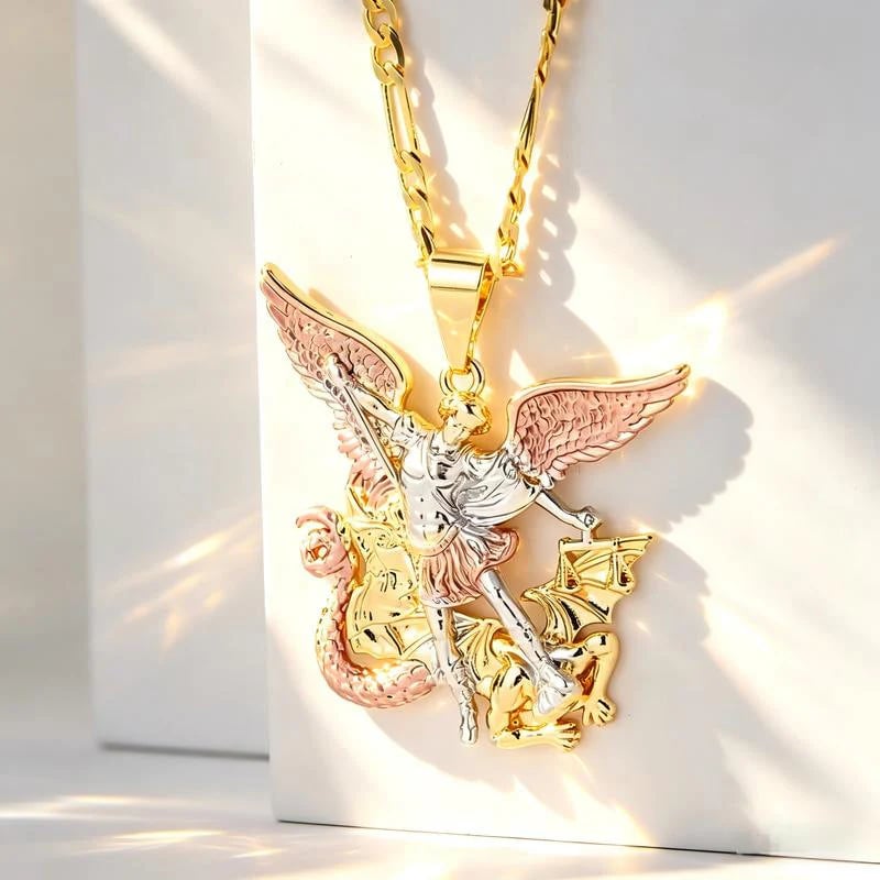 SeraphShield – 💥 Tri-Tone Guardian Angel Pendant Necklace