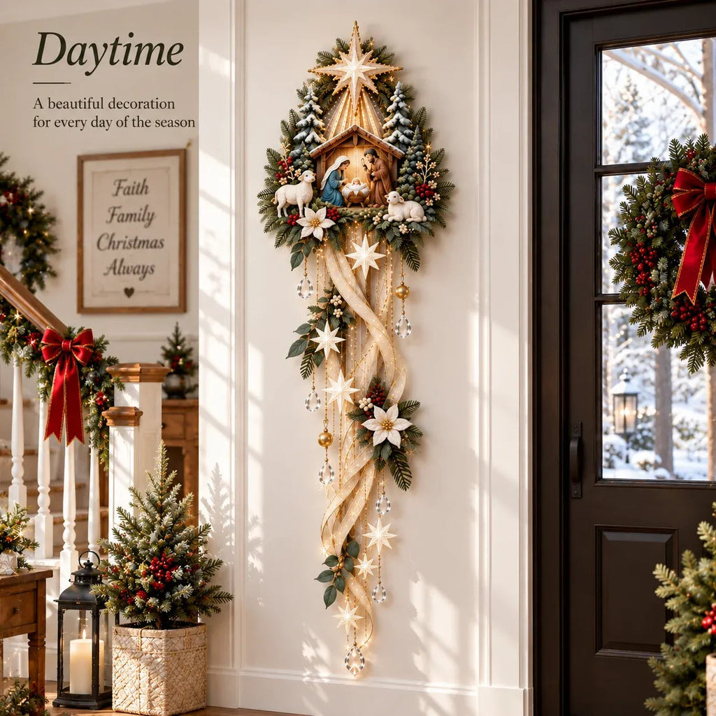 BethlehemGlow – ⏳ ✝️ Nativity Starfall Wall Light with Warm Golden Glow for Christmas Walls & Faith-Filled Homes ⭐