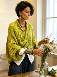 CrossKnit – 🤲⏰ Cozy Relaxed Batwing-Sleeve Crossover V-Neck Sweater