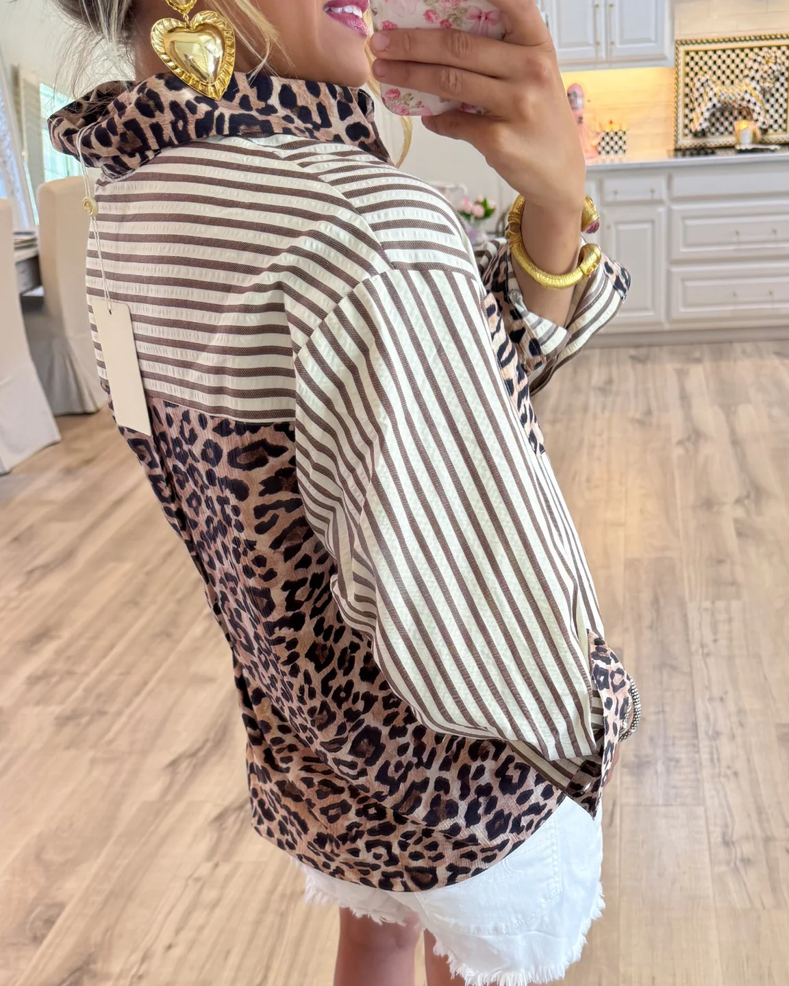 LeopardLine – Striped Leopard-Print Long-Sleeve Top