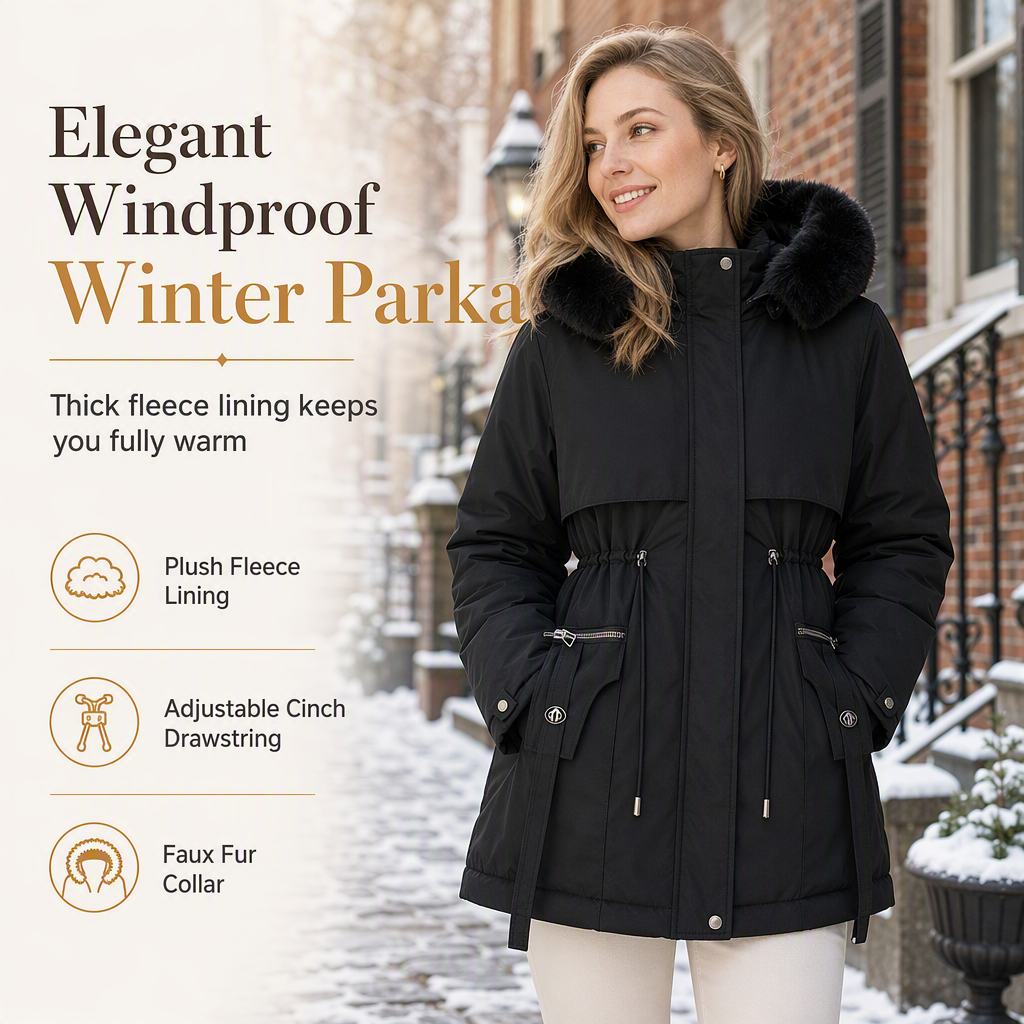 🧥 FrostHaven – Women's Fleece-Lined Winter Parka with Faux Fur Hood